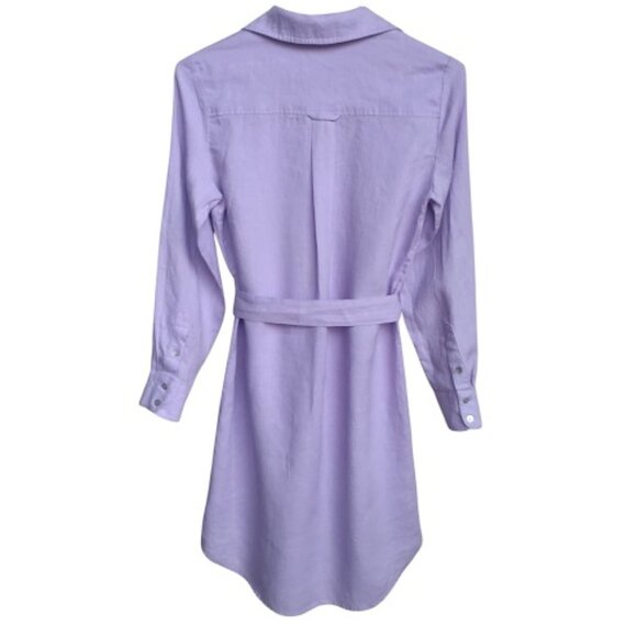 MAGASCHONI NWOT Lavender Linen Button Front Belted Roll Sleeve Shirt Dress S/P - Picture 4 of 13
